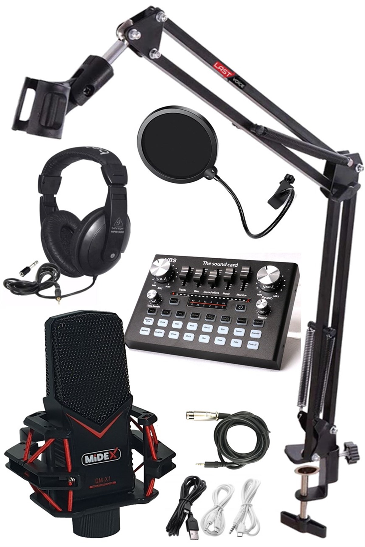 Midex GMX-1 Plus Record Head Set Condenser Mikrofon Kulaklık Ses Kartı Canlı Yayın Paketi (Telefon ve PC)