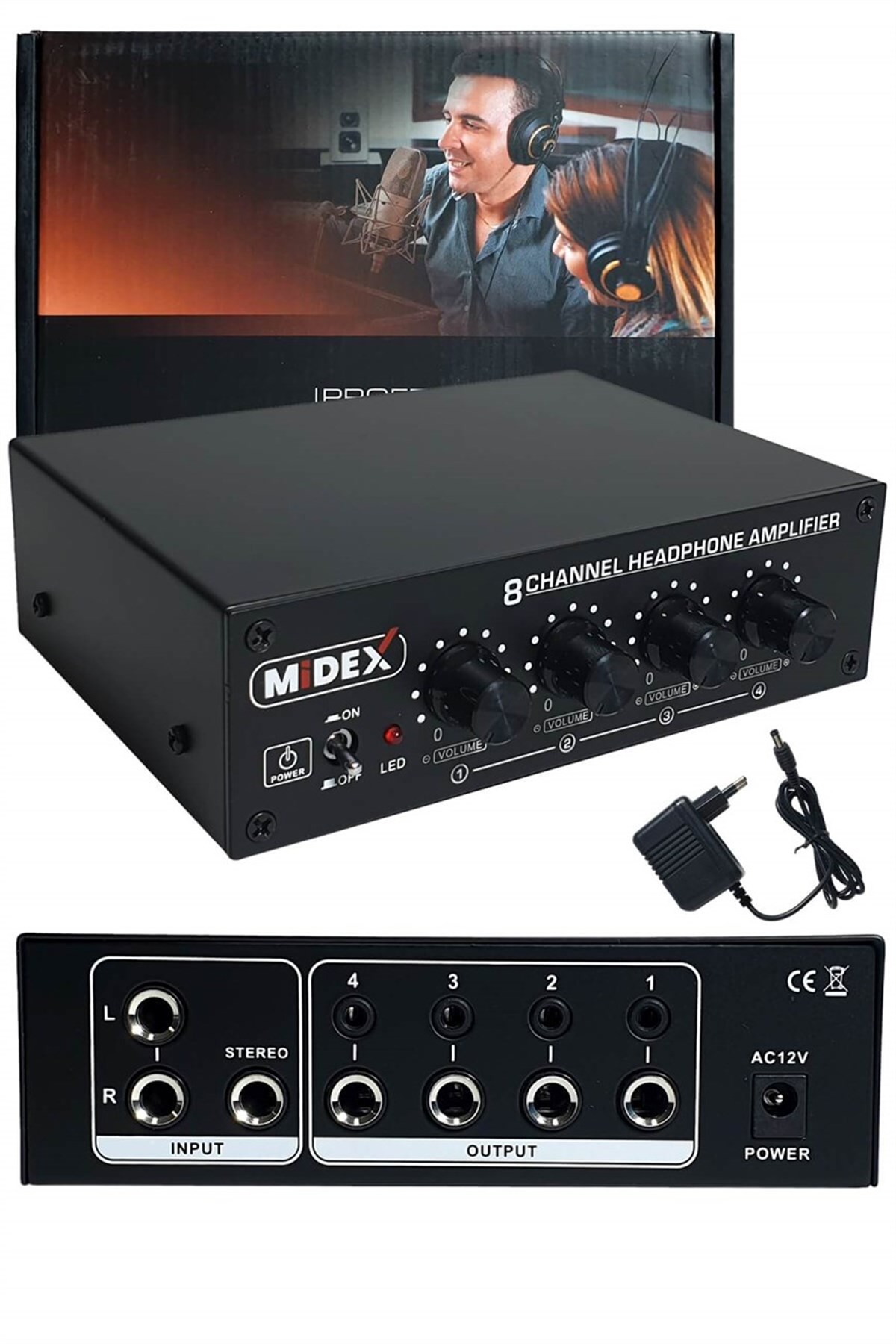 Midex HX-800 8 Kanal Kulaklık Amfisi (Adaptör Hediyeli)
