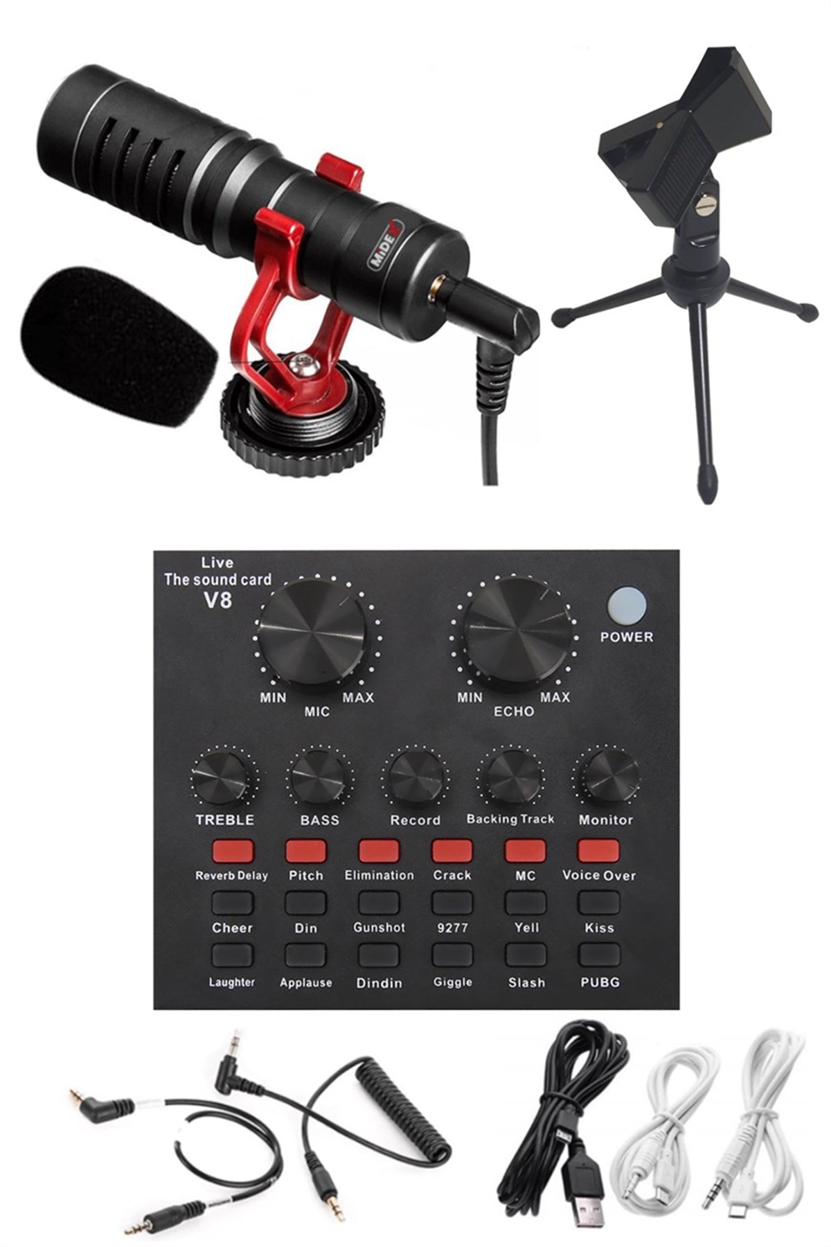 Midex MX-2020 Compact Set-1 Efektli Ses Kartı Mikrofon Stand Seti (PC ve Telefon)