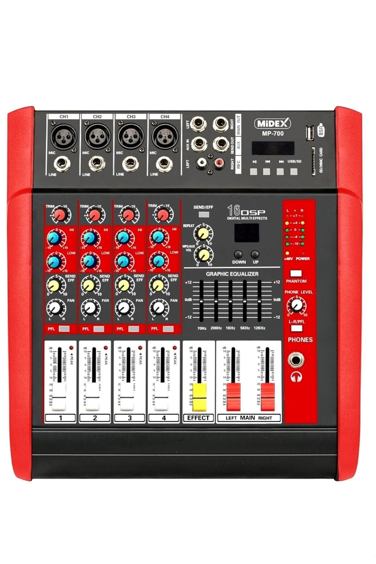 Midex MP-700 Amfili Power Mikser 2x350 WATT 4 Kanal Dsp Efekt EQ Usb