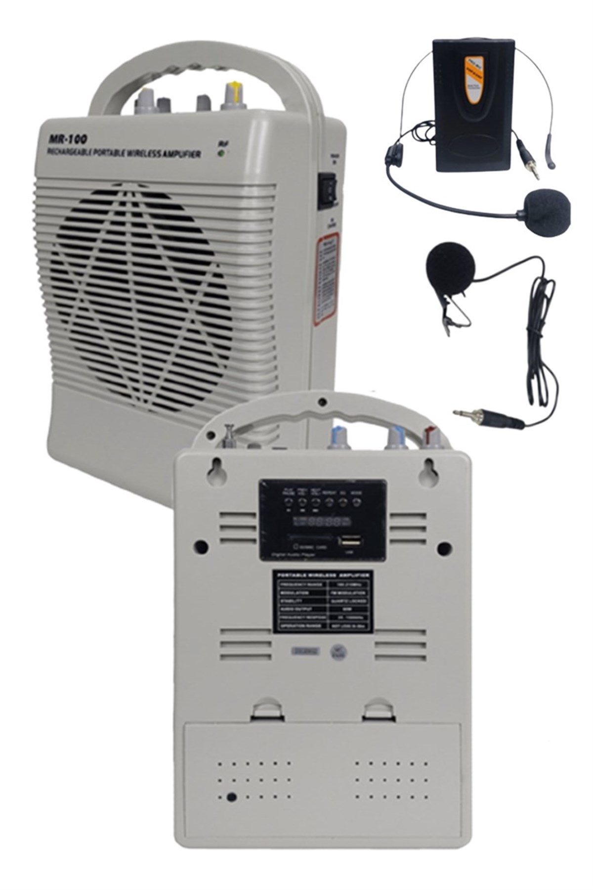Midex MR-100Y Seyyar Portatif Şarjlı Taşınabilir Mevlüt Anfisi 100 Watt USB SD AUX (Yaka Mikrofonlu)