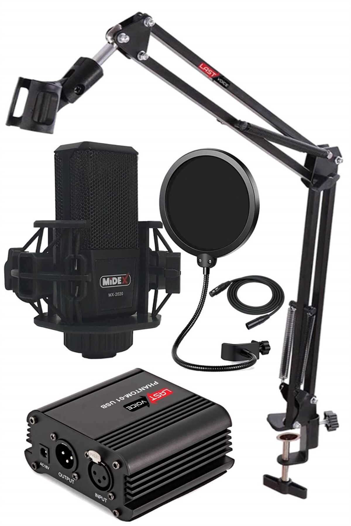 Midex MX-2020 Set Phantom Power Condenser Stüdyo Mikrofon Kayıt Paketi