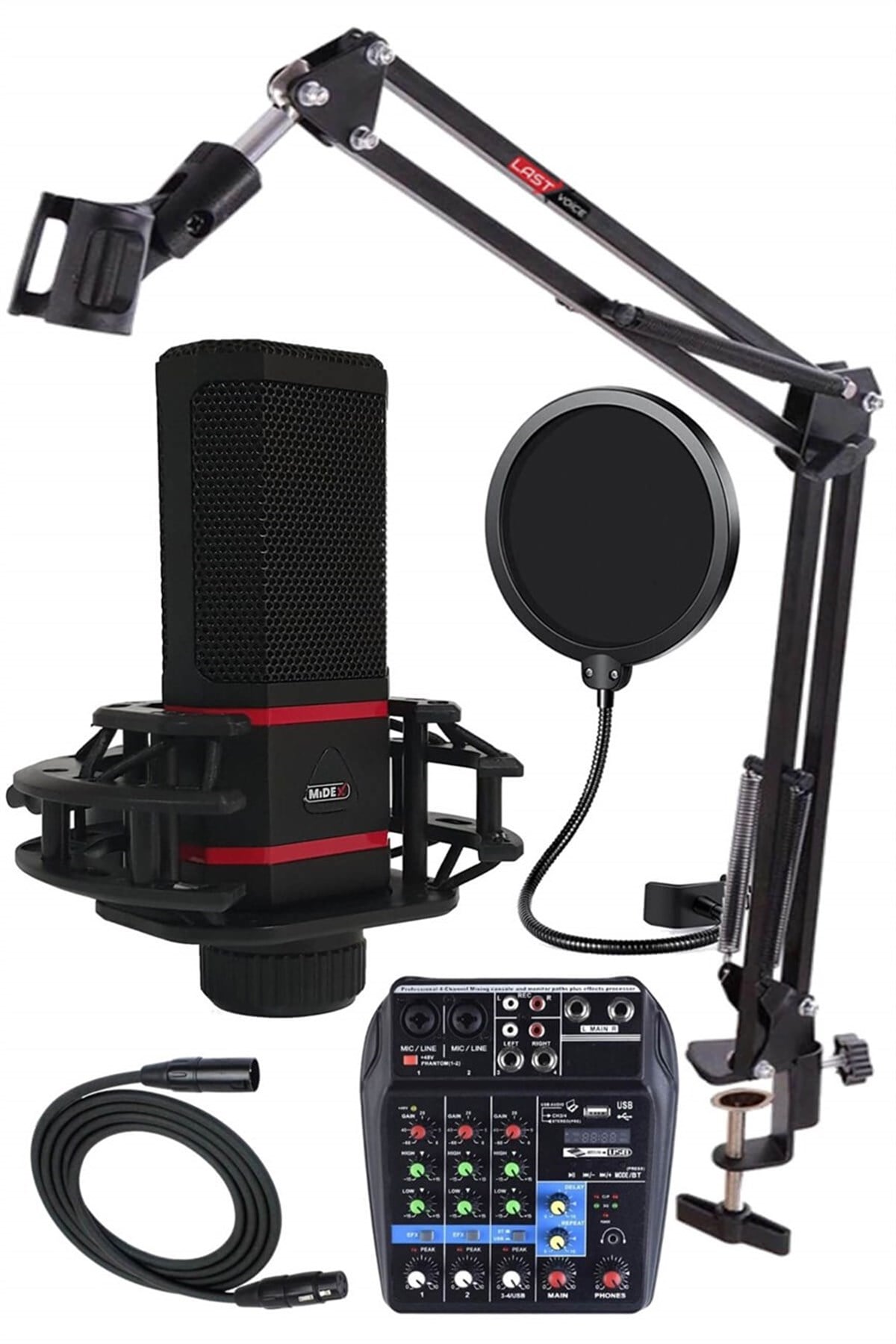 Midex MX-2020 PRO Double Mix Condenser Mikrofon ve Kayıt Mixer Seti