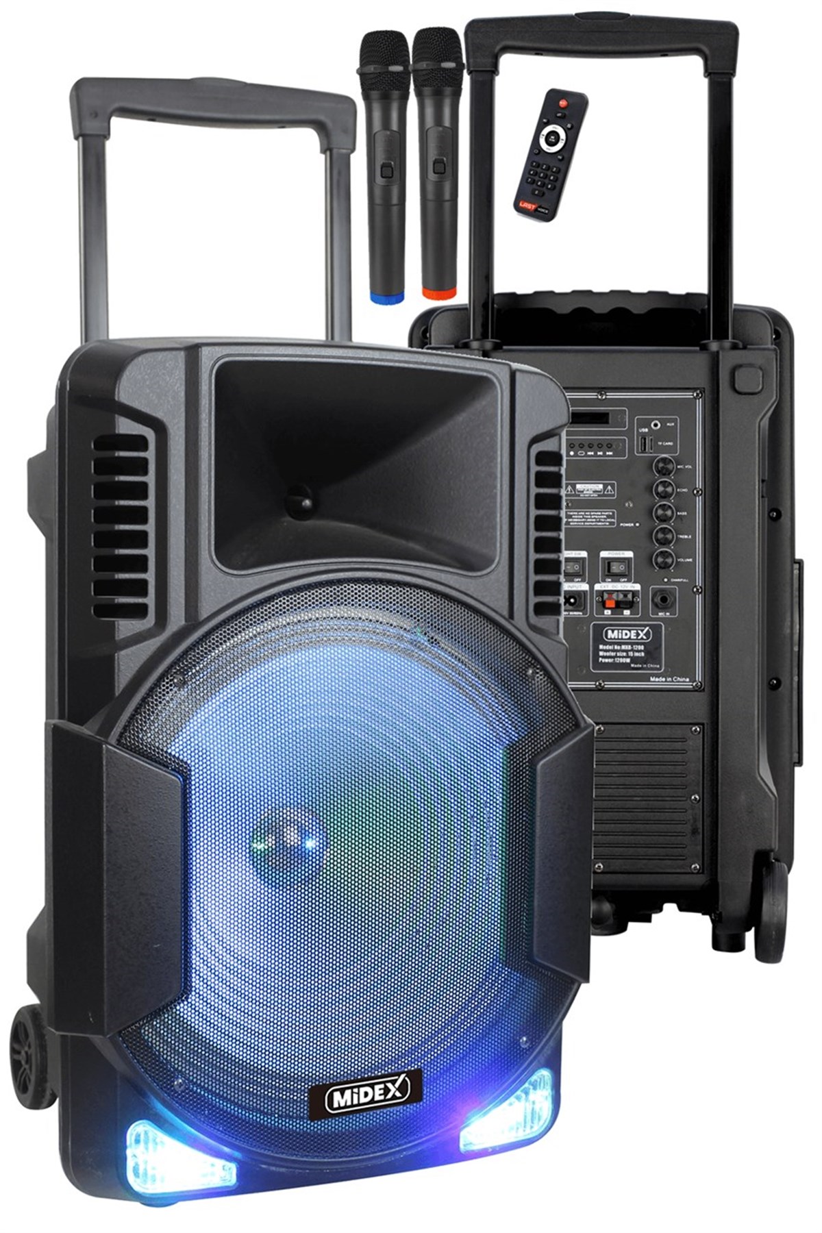 Midex MXR-1200 Taşınabilir Seyyar Mikrofonlu Akülü Ses Sistemi Hoparlör (1200 Watt 15 İNÇ)