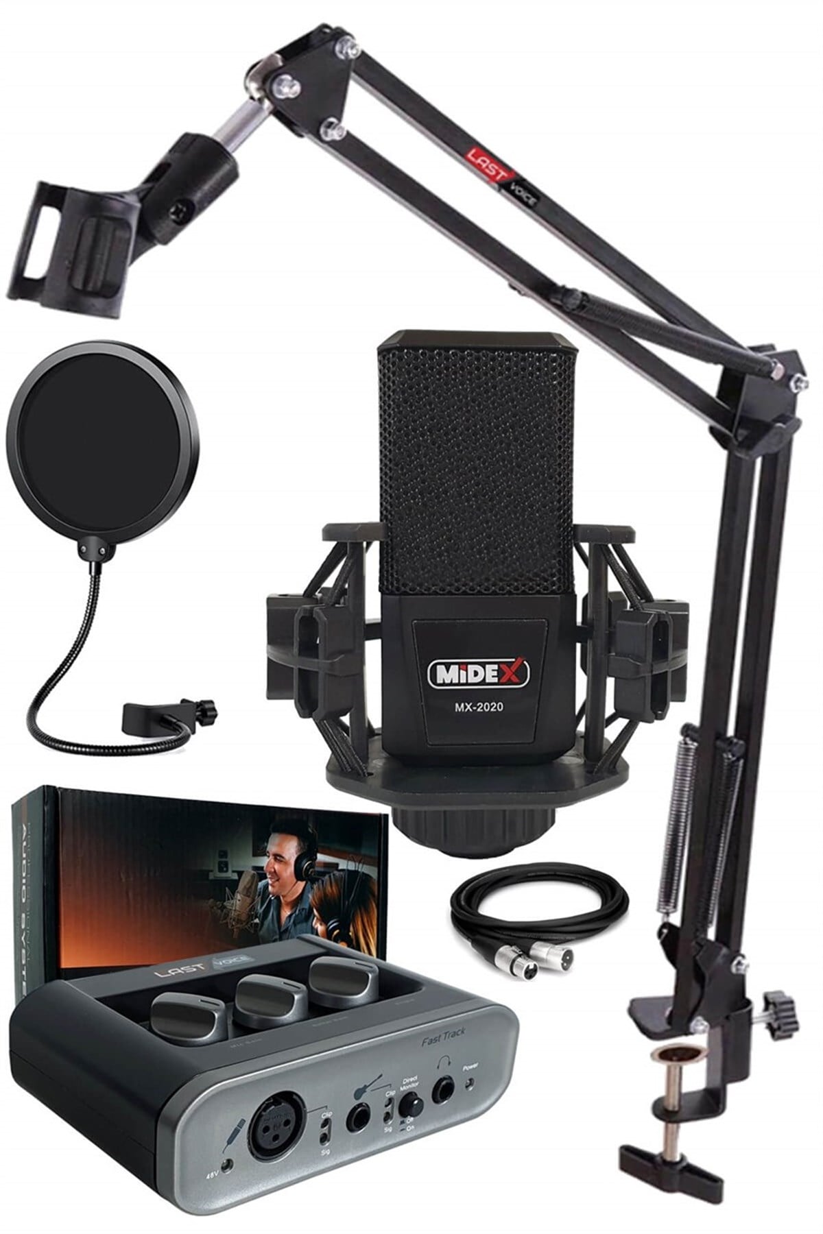Midex Performans Paket-1 Stüdyo Ekipmanları Kayıt Seti MX-2020 Mikrofon Ses Kartı kulaklık
