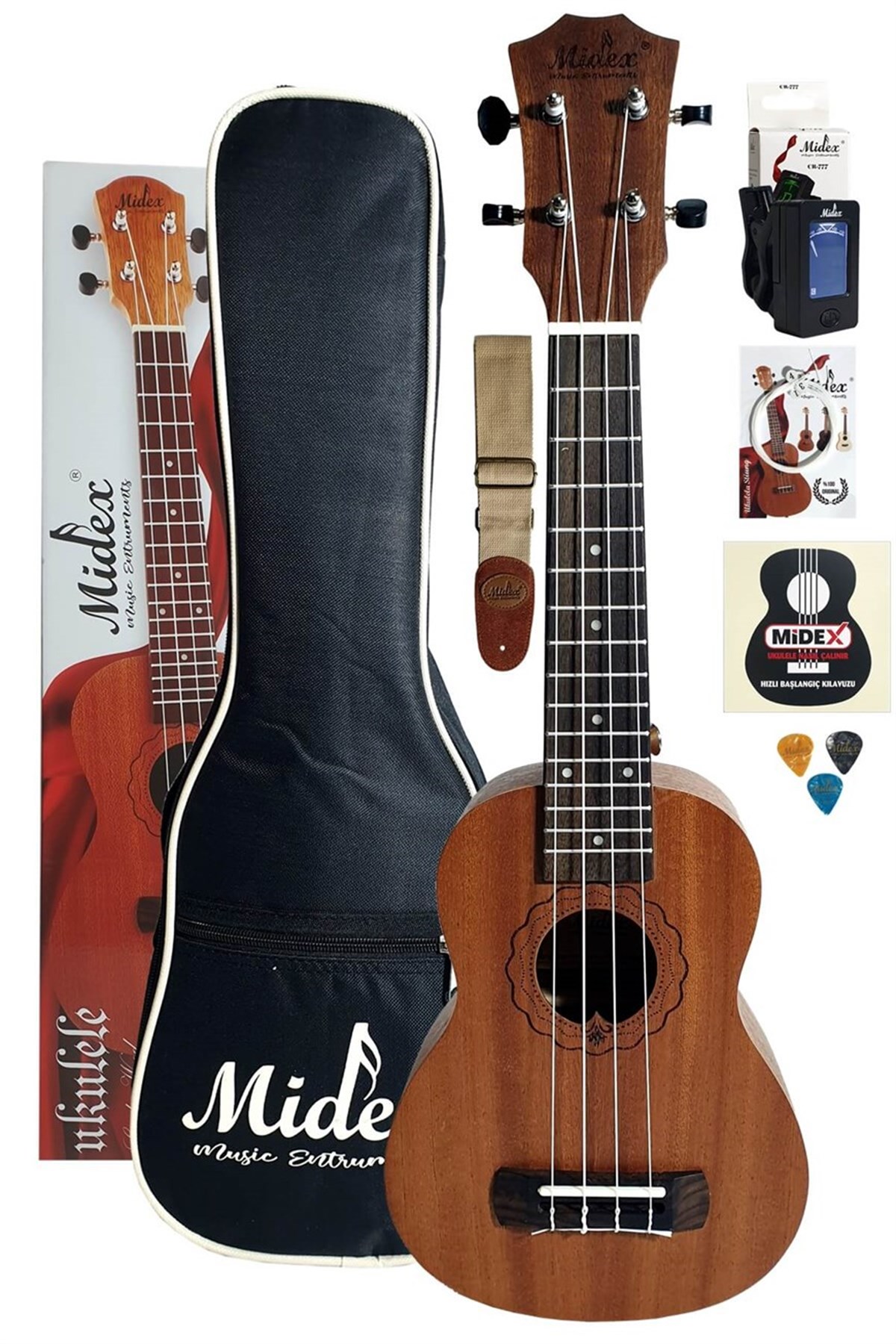 Midex SP-21M Set Maun Soprano Ukulele (Çanta Metod Askı Tuner Yedek Tel Pena)