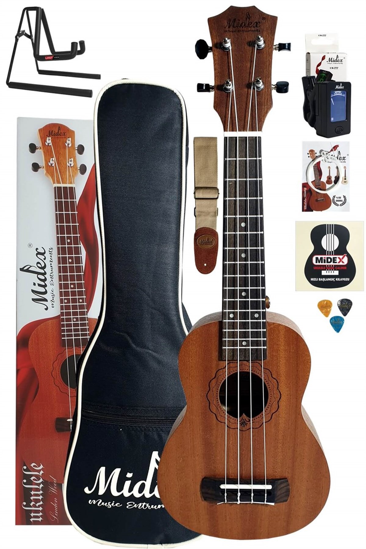 Midex SP-21ST Set Maun Soprano Ukulele (Stand Çanta Metod Askı Tuner)