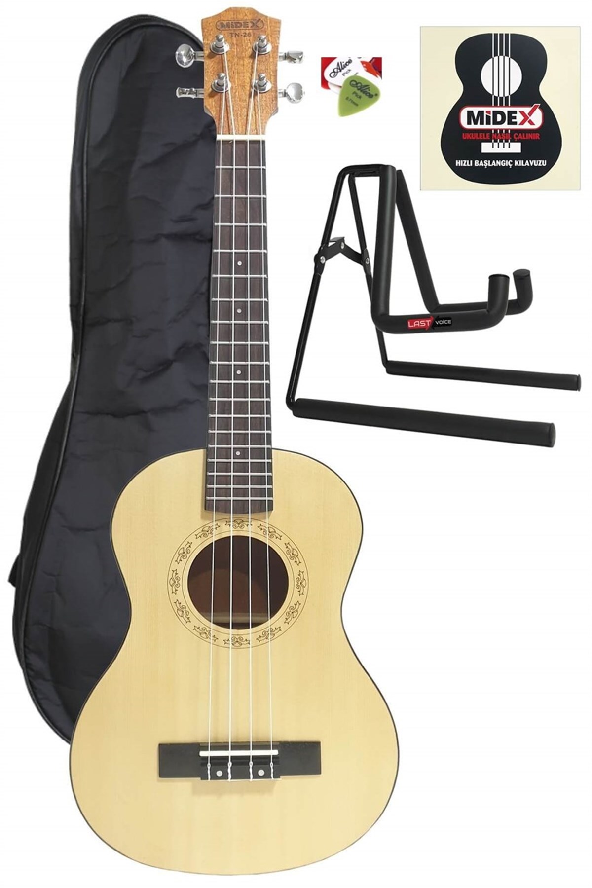 Midex TN-2600ST Naturel Tenör Ukulele Maun 26 (Stand ve Kılıf Hediye)