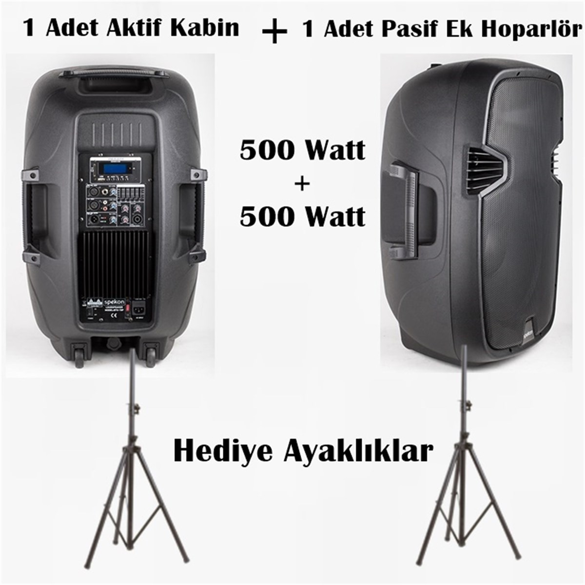 Spekon Aktif Hoparlör + Pasif Hoparlör Set-2 ( 500 + 500 Watt )