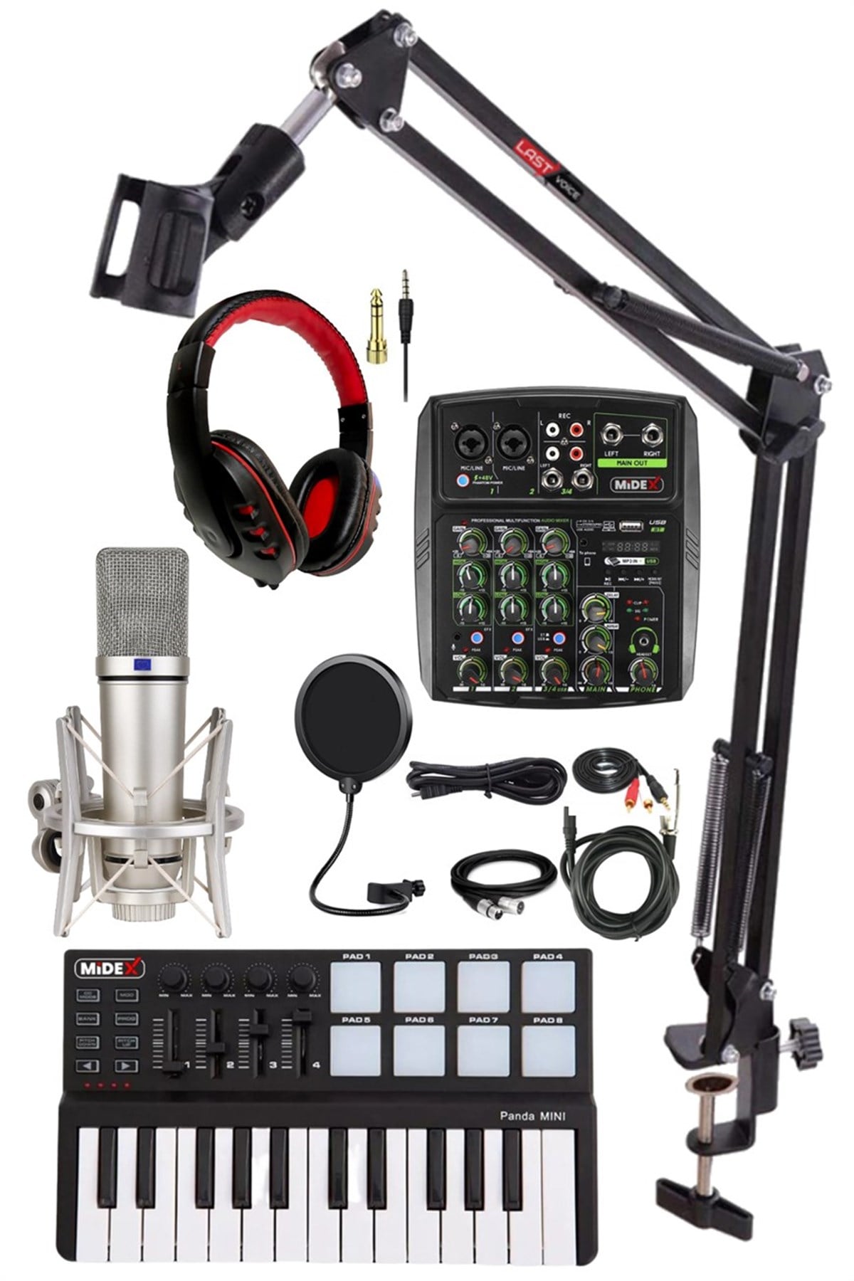 Stüdyo Ekipmanları Midi Live Paket-3 Ses Kartlı Mikser Midi Klavye CX1 Mikrofon Kulaklık