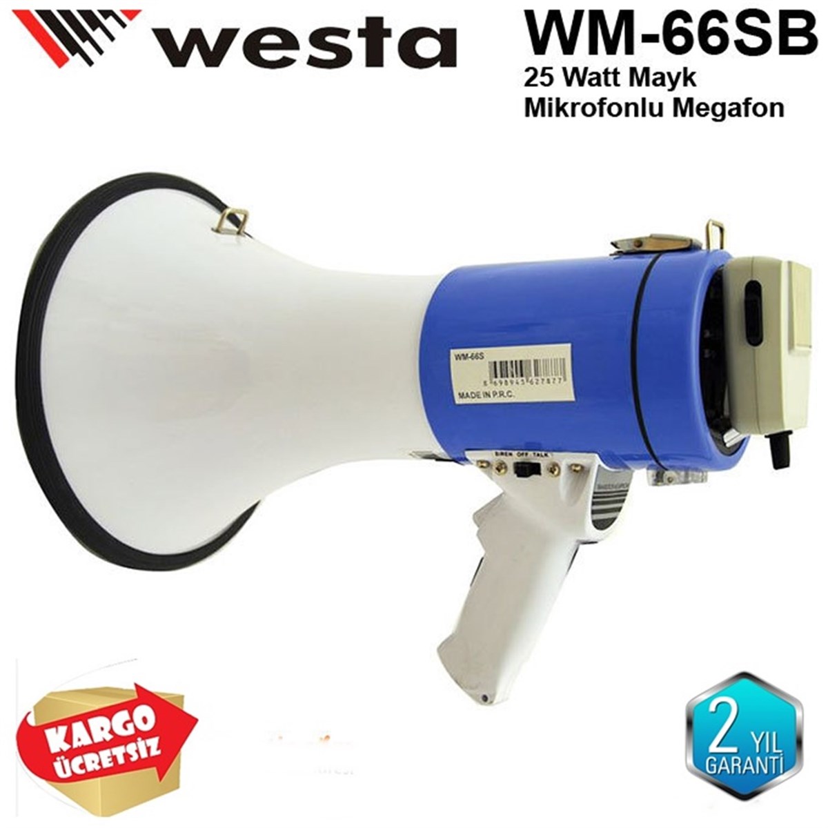 Westa Wm-66SB Mayk Mikrofonlu Sirenli Megafon 25 Watt