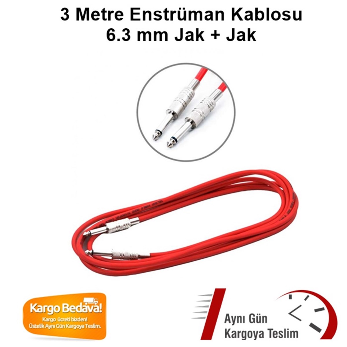 Yonka G63 Enstrüman Kablosu 3 Metre Jak+Jak Kırmızı Renk