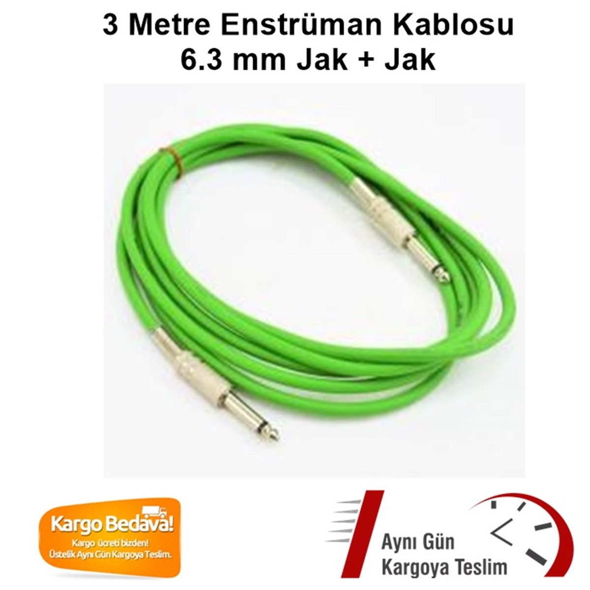 Yonka G63 Enstrüman Kablosu 3 Metre Jak+Jak Yeşil Renk