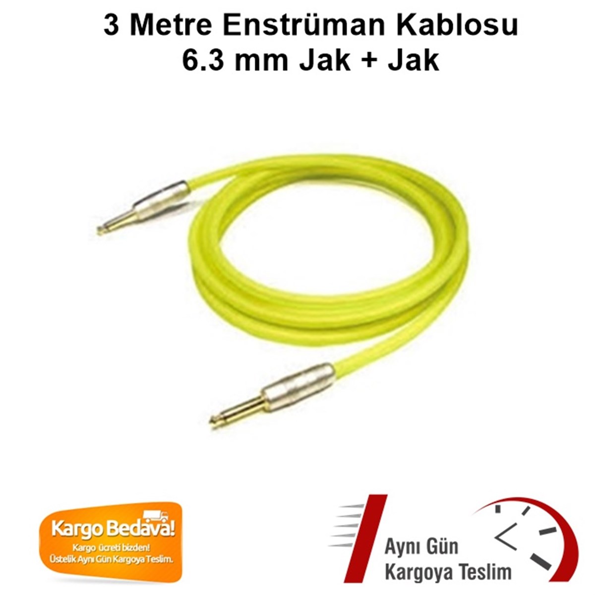 Yonka G63 Enstrüman Kablosu 3 Metre Jak+Jak Sarı Renk