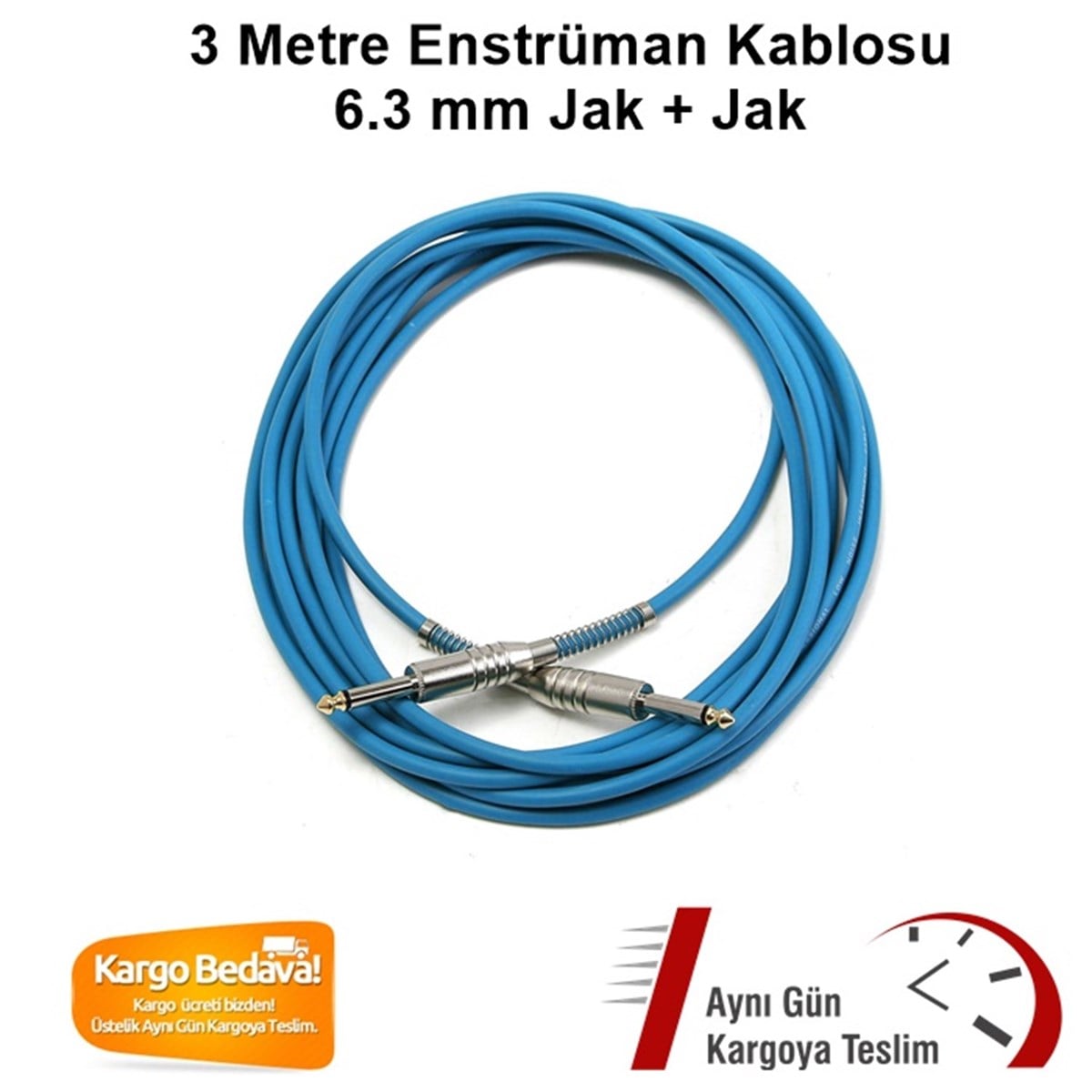 Yonka G63 Enstrüman Kablosu 3 Metre Jak+Jak Mavi Renk