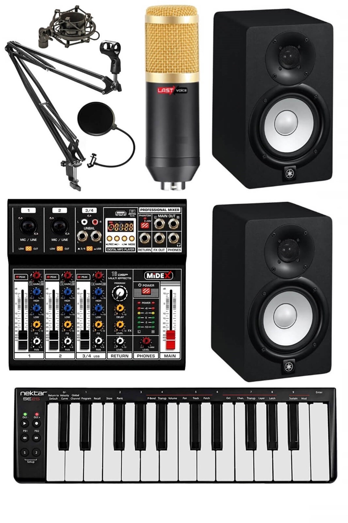 Stüdyo Ekipmanları Ses Kartı Midi Klavye Monitör Full Paket-15