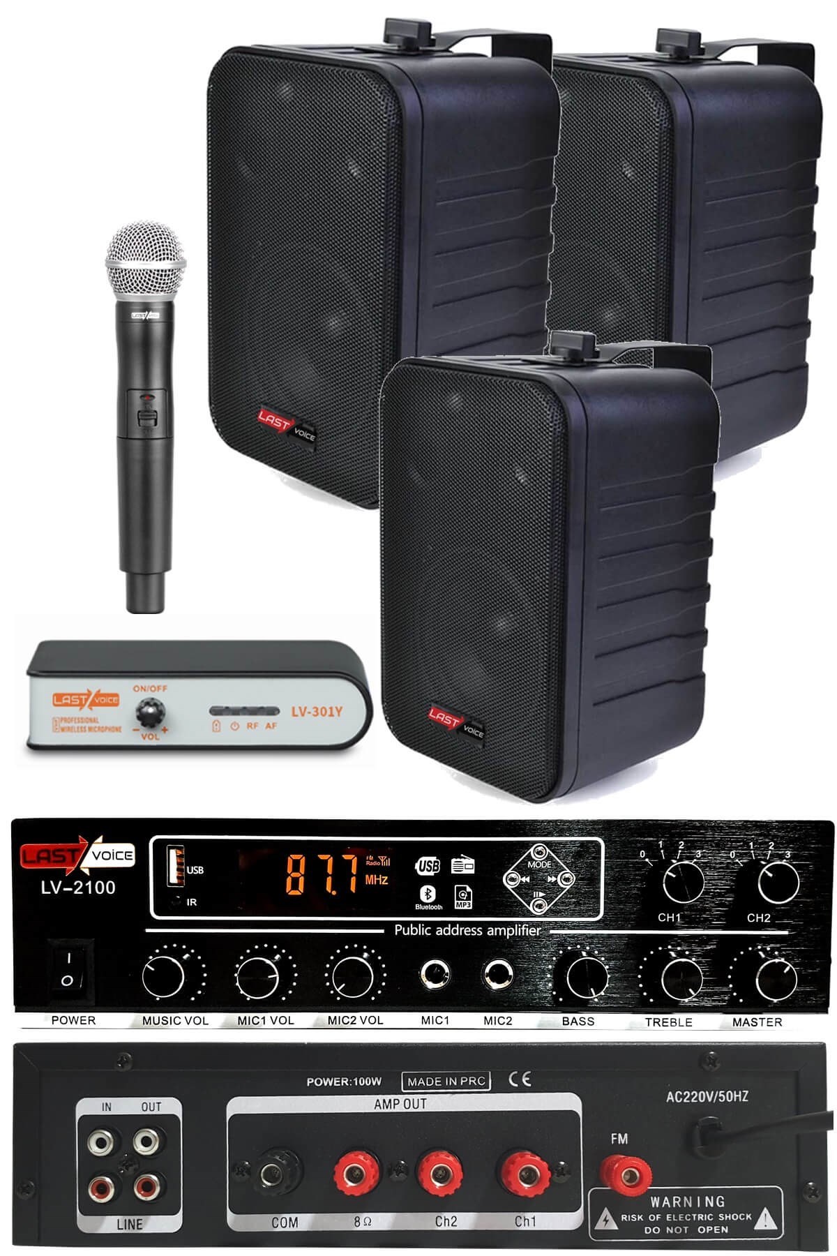 Lastvoice Black Large Plus Paket-2 Hoparlör ve Anfi Anons Ses Sistemi Seti
