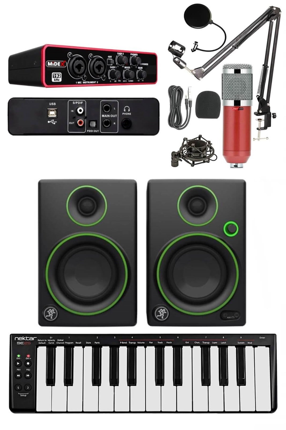 Stüdyo Ekipmanları Ses Kartı Midi Klavye Monitör Full Paket-16