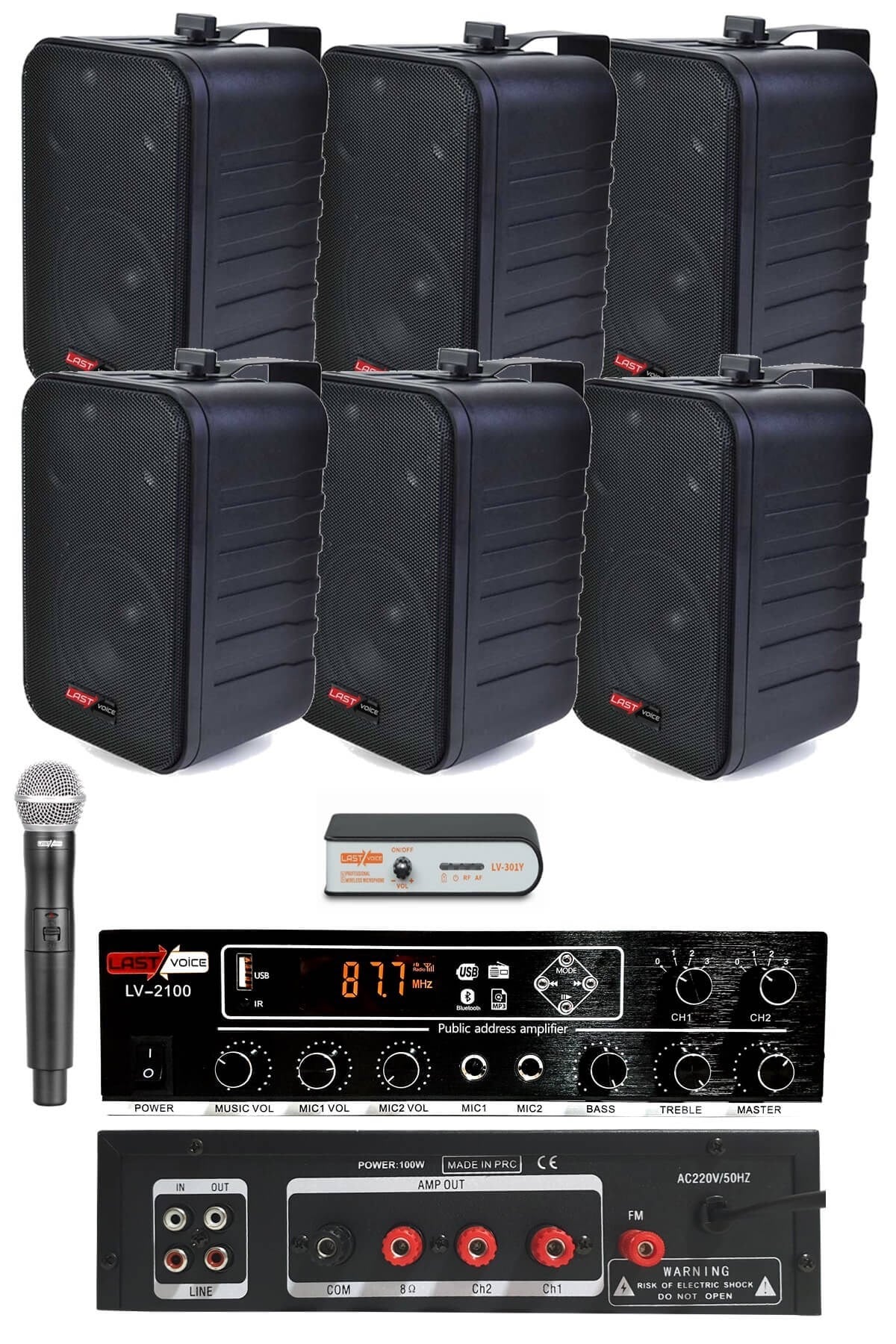 Lastvoice Black Large Plus Paket-5 Hoparlör ve Anfi Anons Ses Sistemi Seti