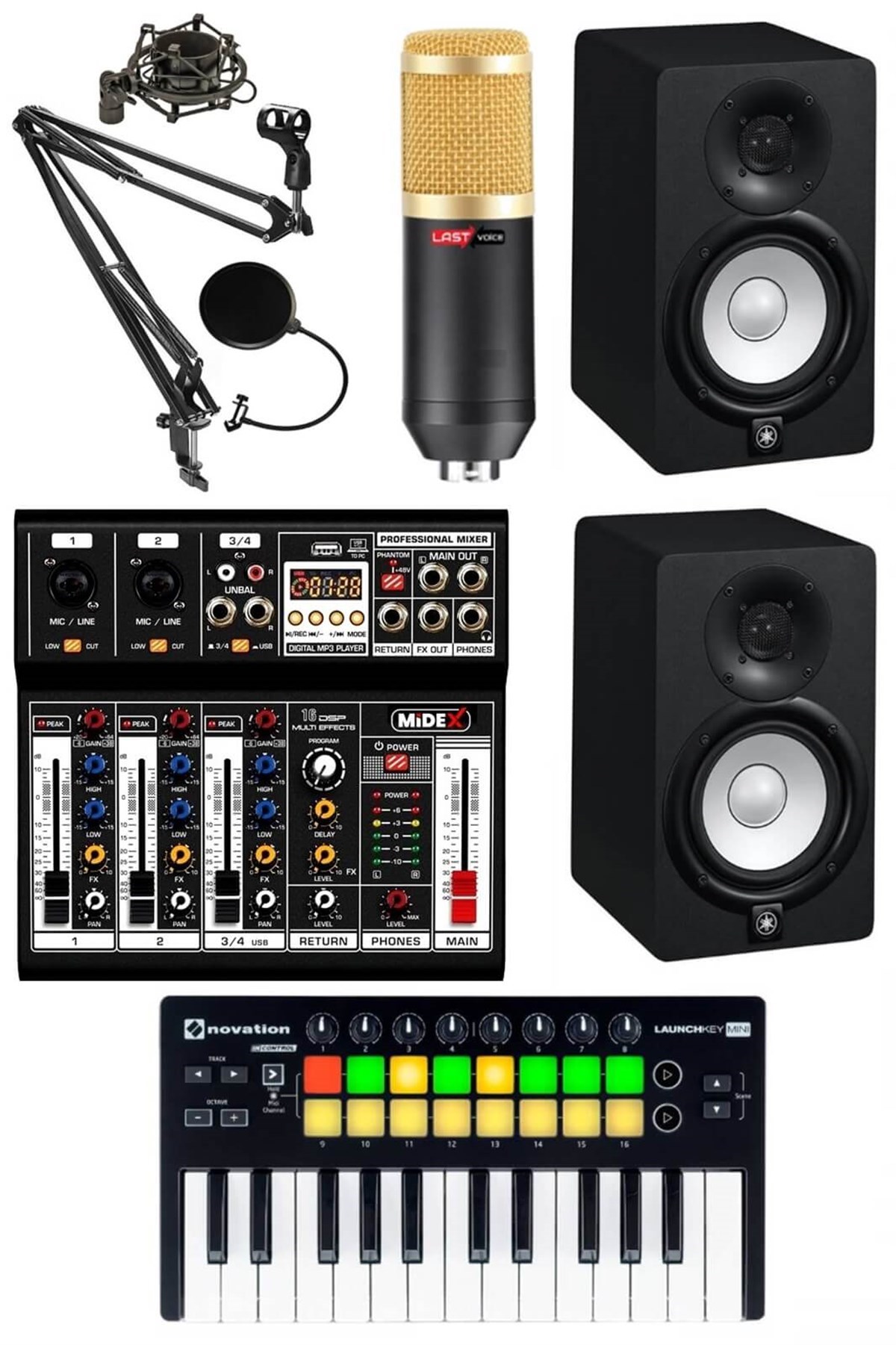 Stüdyo Ekipmanları Ses Kartı Midi Klavye Monitör Full Paket-4