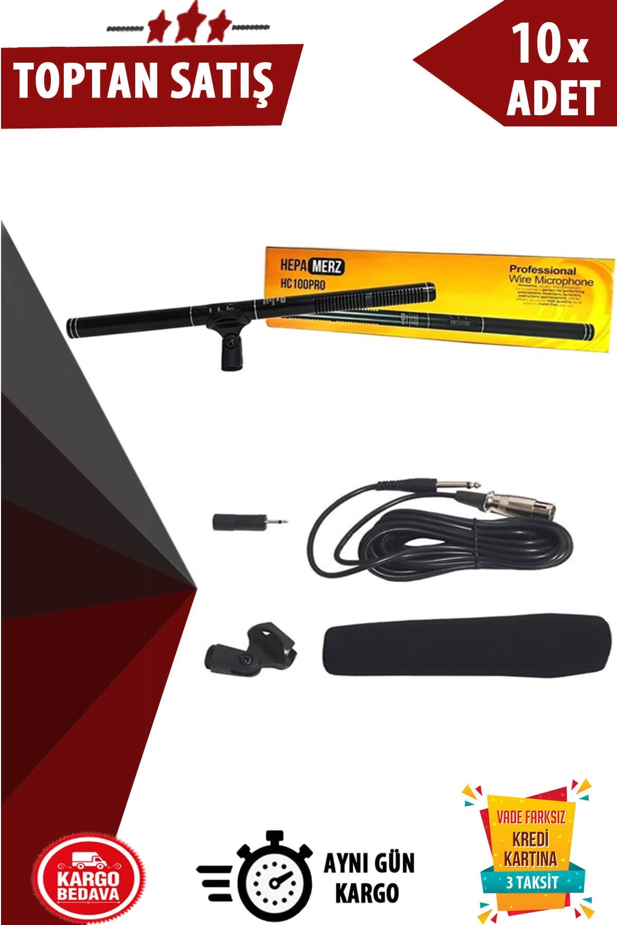 Hepa Merz HC-110 Profesyonel Condenser Shotgun Koro Mikrofonu 10lu Paket (Toptan Alışveriş)