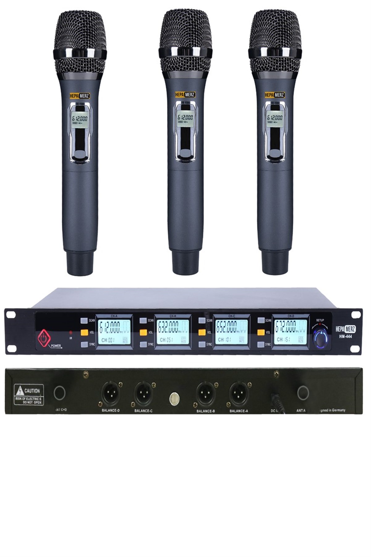 Hepa Merz HM-443E Dijital UHF 3'lü Kablosuz EL Mikrofonu Telsiz Mikrofon 3 EL
