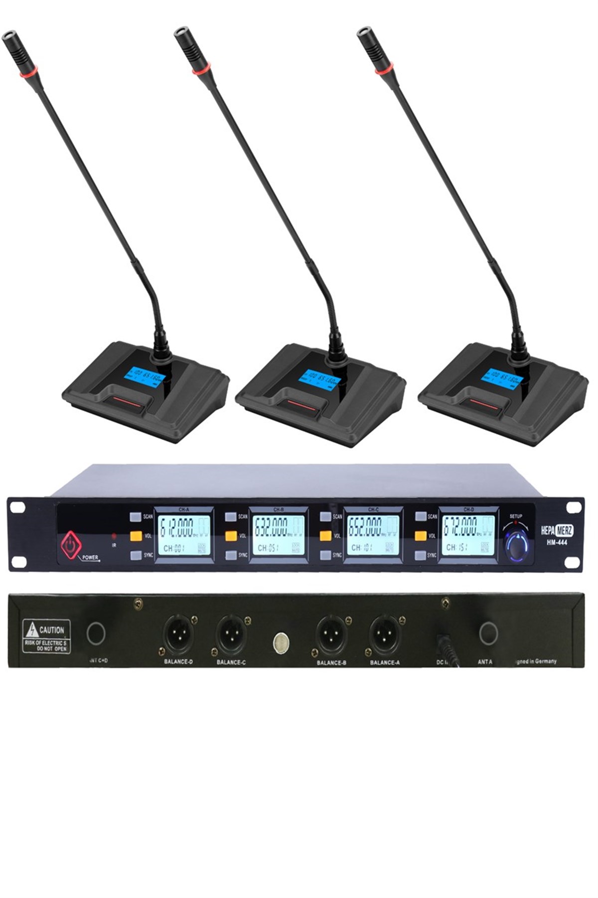 Hepa Merz HM-443M Dijital UHF 3'lü Kablosuz Masa Kürsü Mikrofonu Telsiz Mikrofon 3 MASA