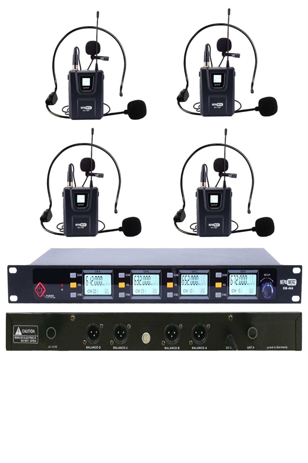 Hepa Merz HM-444H Dijital UHF 4'lü Kablosuz Headset Kafa Mikrofonu Telsiz Mikrofon 4 Headset