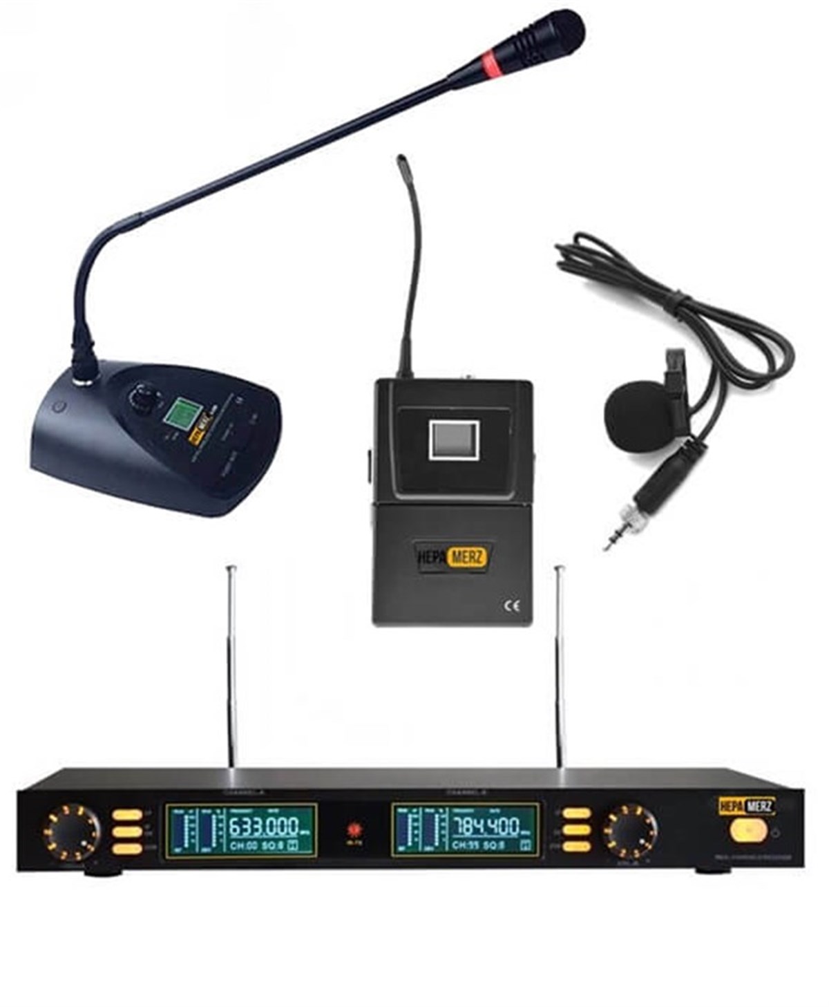 Hepa Merz HM-8002YM UHF Telsiz Kablosuz Yaka + Masa Mikrofonu