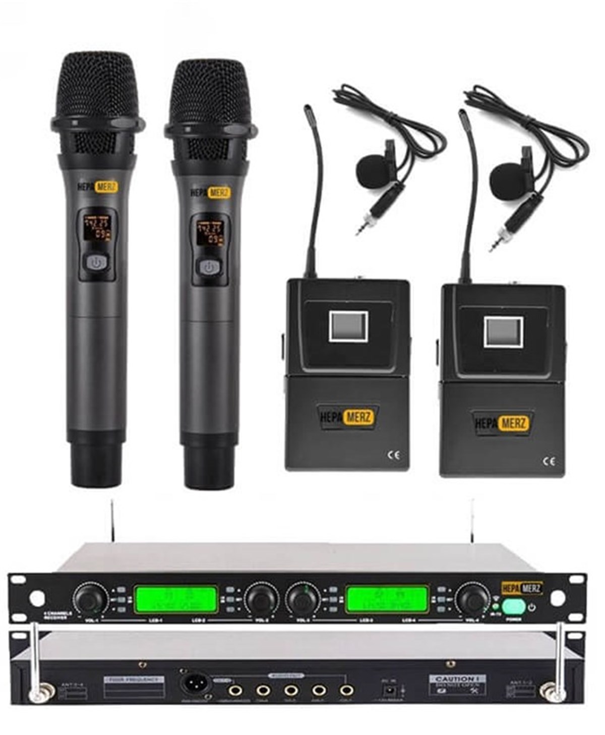 Hepa Merz HM-444EY 4'lü Kablosuz EL ve Yaka Mikrofonu Seti 4lü Telsiz mikrofon (2 EL 2 YAKA)