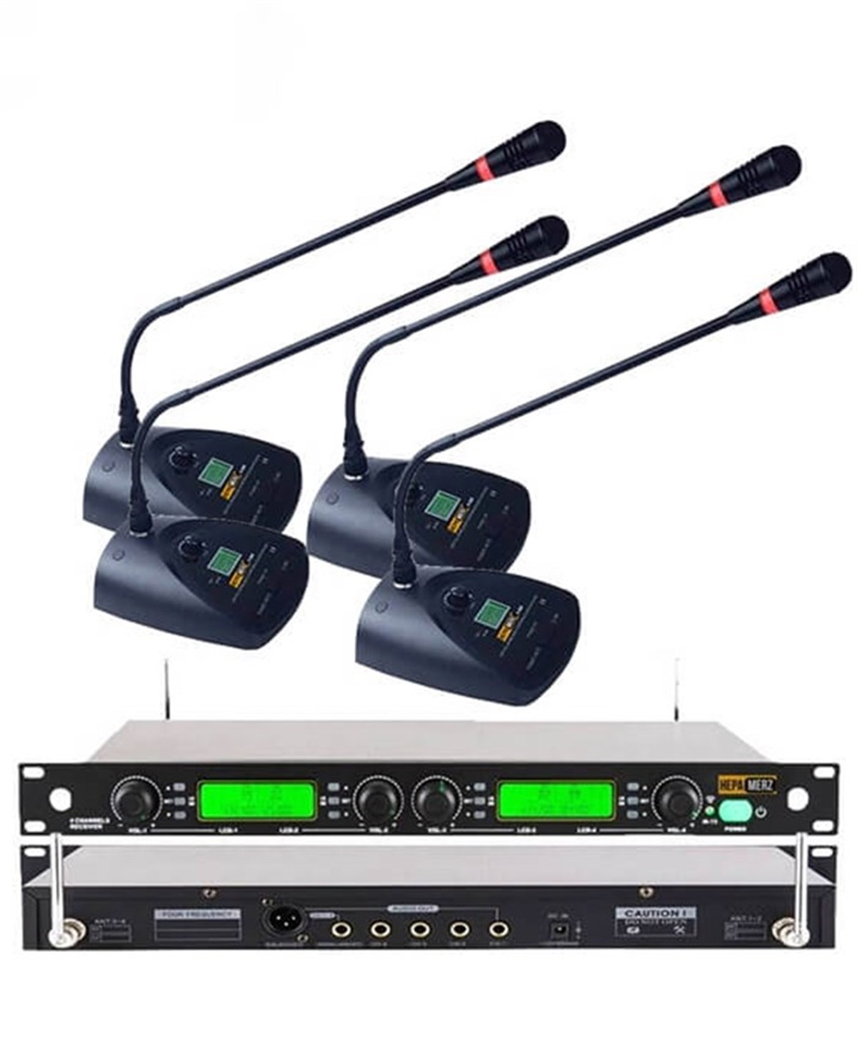 Hepa Merz HM-444M Dijital UHF 4'lü Kablosuz Masa Mikrofonu Telsiz Kürsü Mikrofonu 4 MASA