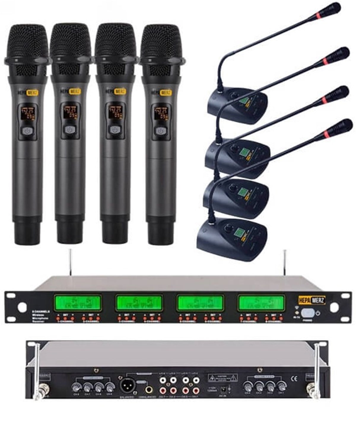 Hepa Merz HM-888EM 8'li Kablosuz EL ve Masa Kürsü Mikrofonu Seti (4 EL 4 MASA)