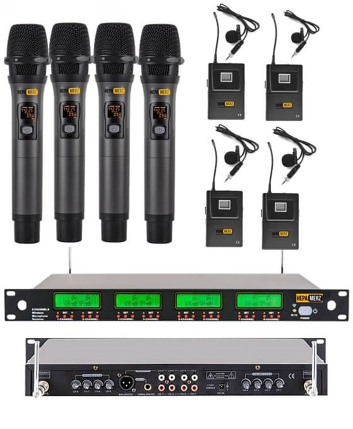 Hepa Merz HM-888EY 8'li Telsiz Kablosuz EL ve Yaka Mikrofonu Seti (4 YAKA 4 EL)