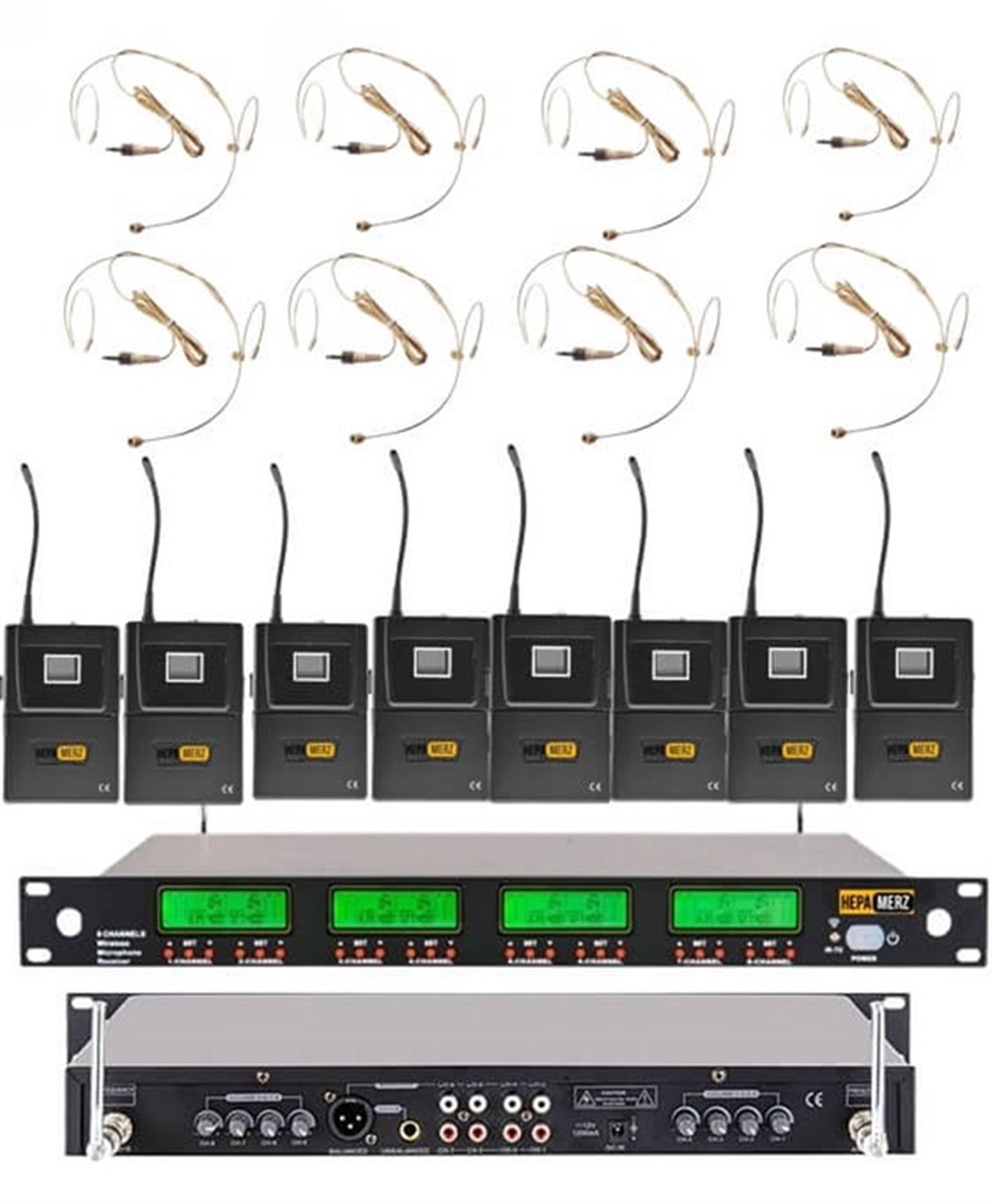 Hepa Merz HM-888H Dijital 8'li Telsiz Kablosuz Headset Kafa ve Yaka Mikrofonu Seti ( 8 YAKA 8 HEADSET)