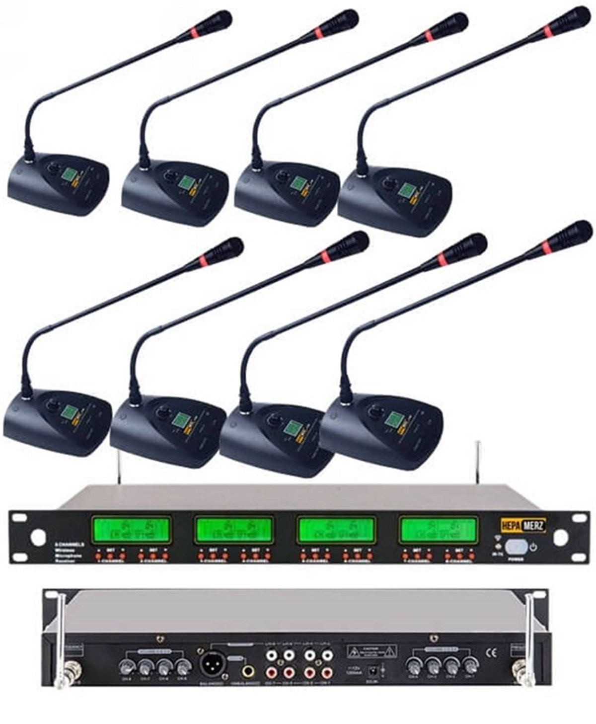 Hepa Merz HM-888M UHF 8'li Kablosuz Masa Kürsü Mikrofonu Seti (8 ADET MASA)