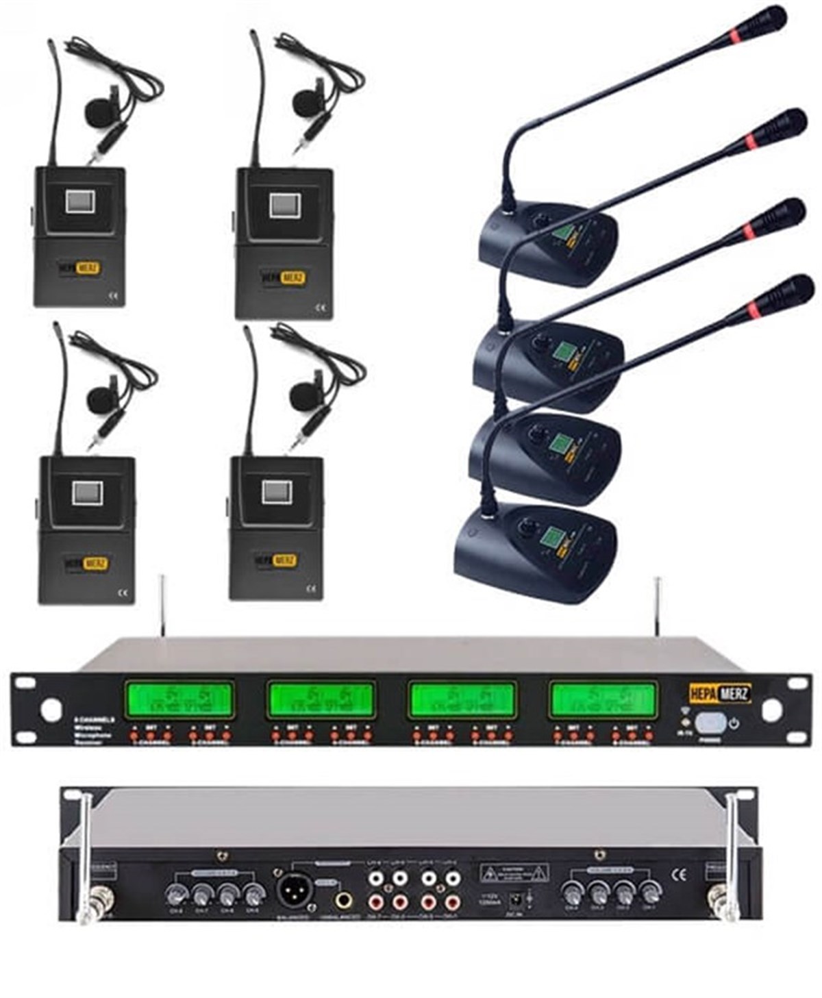Hepa Merz HM-888YM 8'li Kablosuz Yaka ve Masa Kürsü Mikrofonu Seti