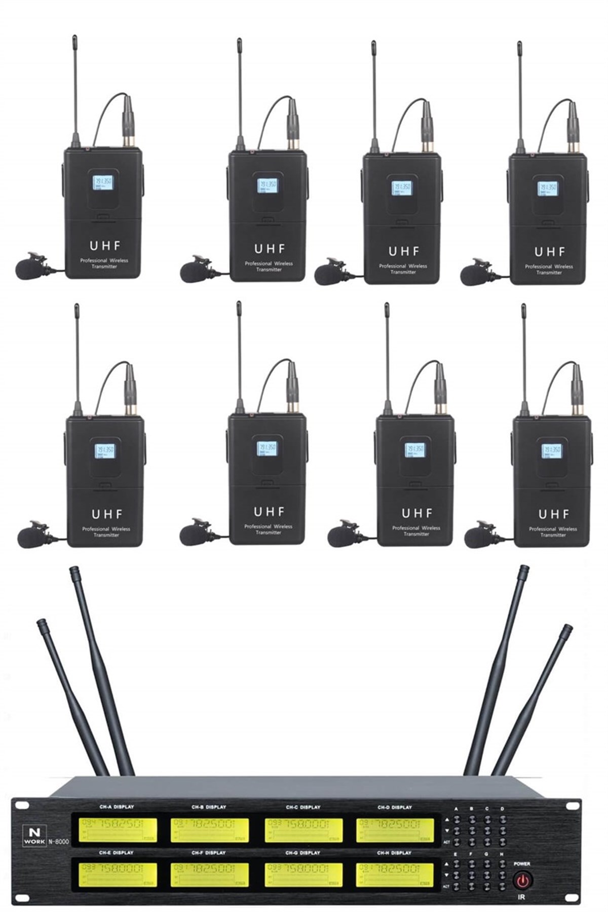 Hepa Merz Work N-8000Y UHF 8'li Telsiz Kablosuz Yaka Mikrofonu Seti