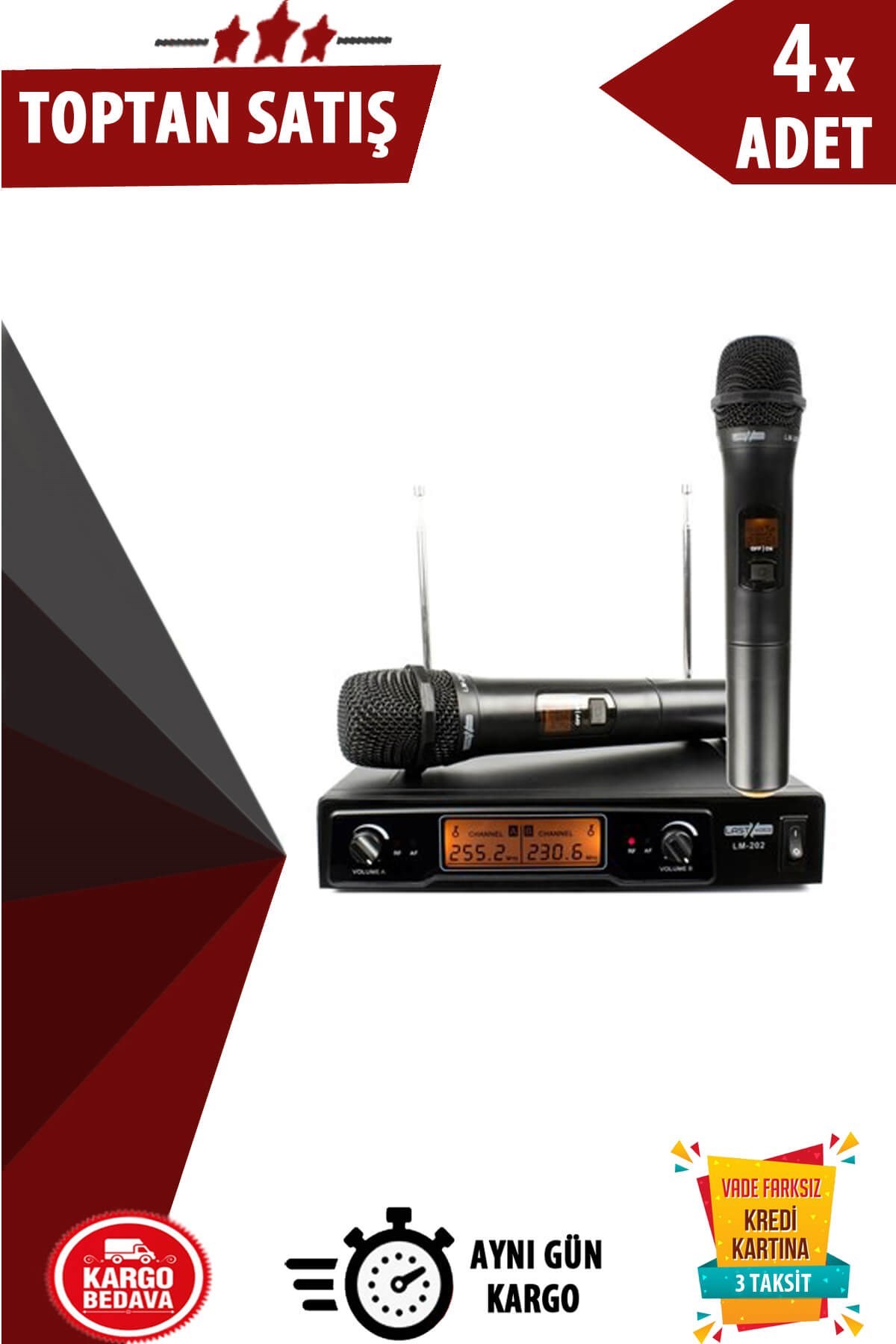 Lastvoice LM-202EE PAK Çiftli EL Tipi Telsiz Kablosuz Mikrofon 4lü Paket (Toptan Alışveriş)