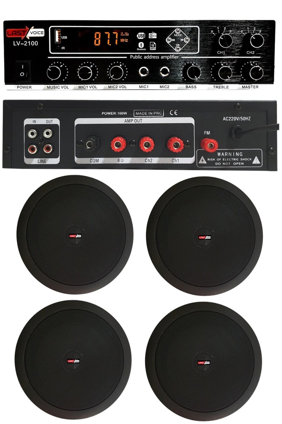 Lastvoice Black Small-5 Tavan Hoparlör ve Anfi Ses Sistemi Paketi ( 1 ANFİ + 4 HOPARLÖR)