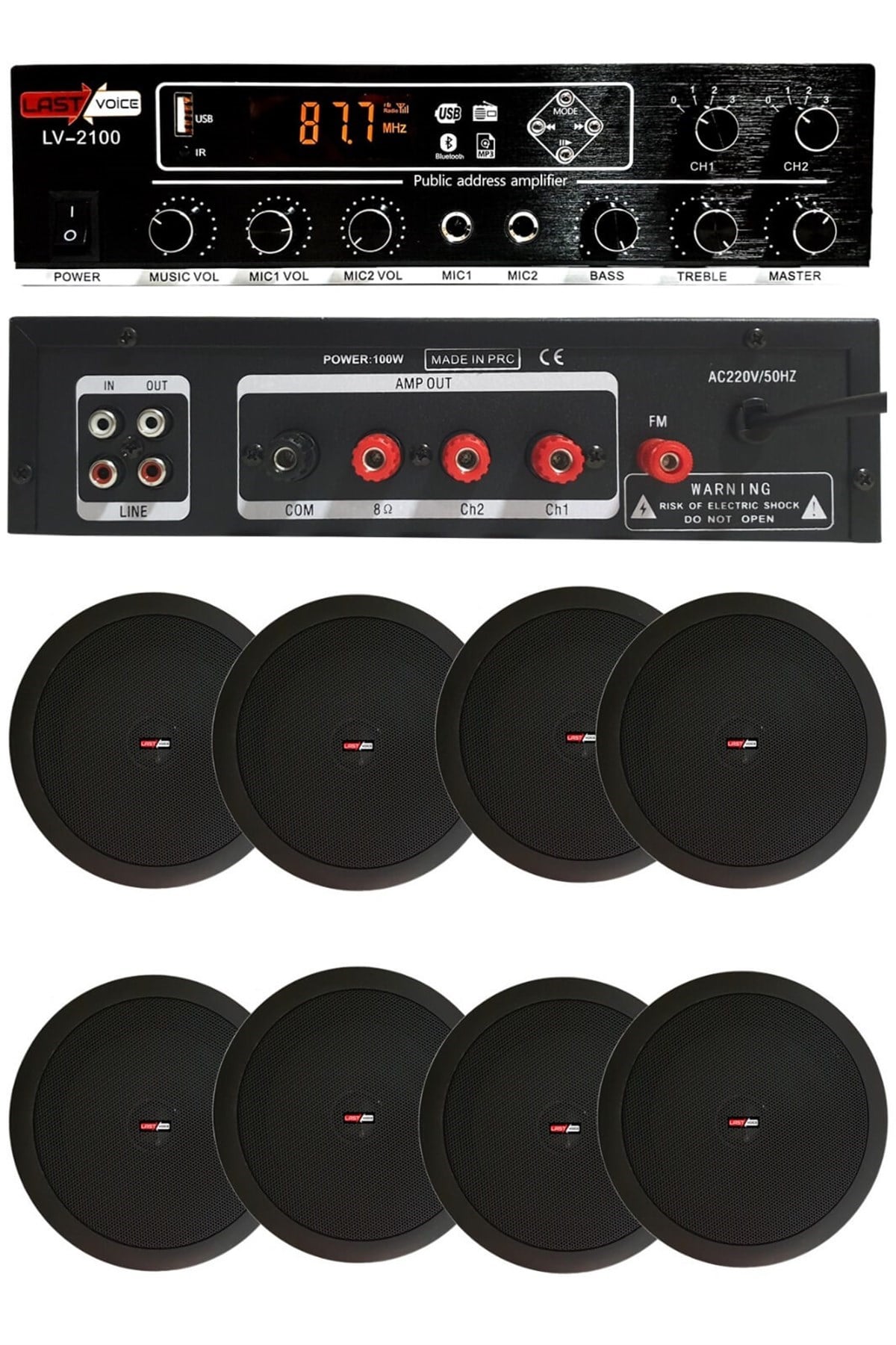 Lastvoice Black Small-7 Tavan Hoparlörü Anfi Mikrofon Ses Sistemi Paketi