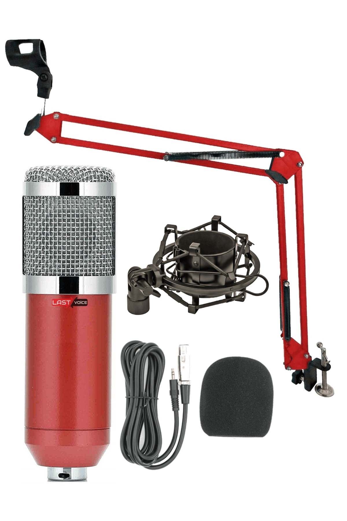 Lastvoice BM800 Red Condenser Mikrofon + Stand ve Dönüştürücü