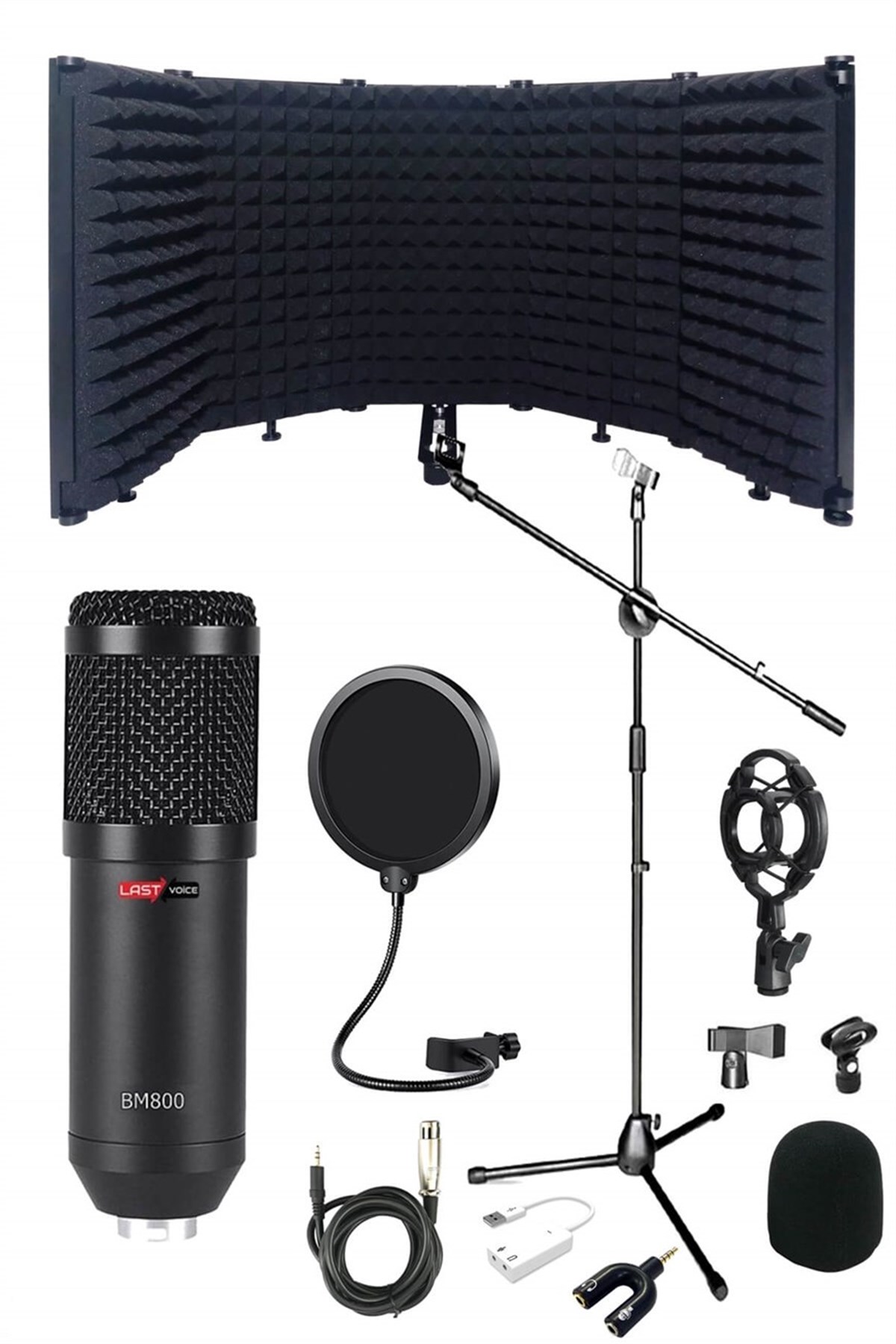 Lastvoice BM800PF Mikrofon Yalıtım Paneli Stand Filtre Shock Mount Set