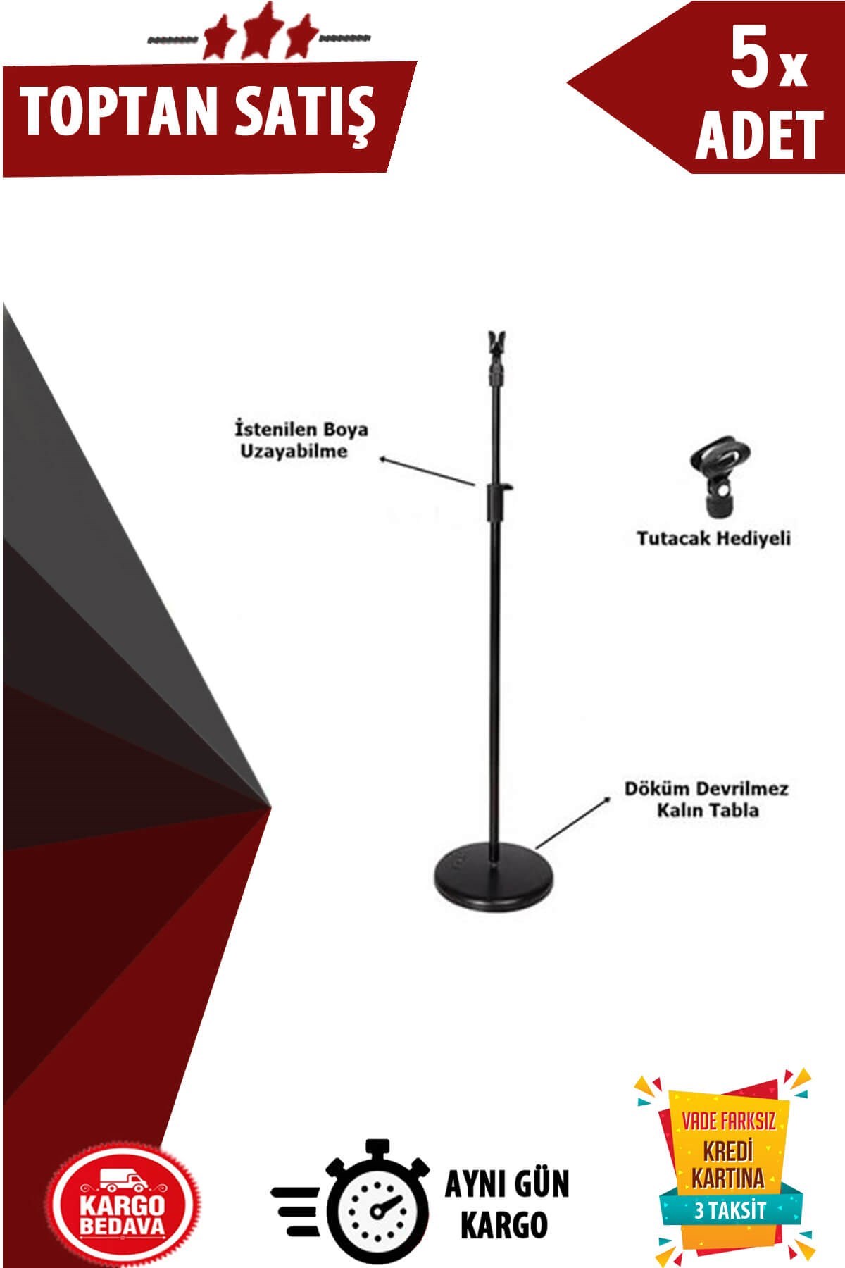 Lastvoice Bms-01 Profesyonel Boy Mikrofon Standı - Mikrofon Sehpası 5li Paket (Toptan Alışveriş)