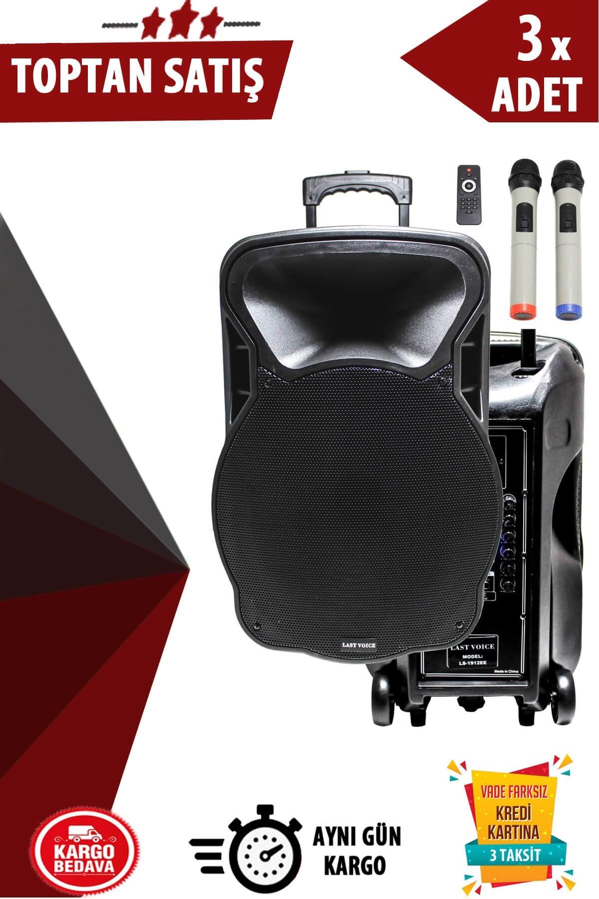 Lastvoice Ls-1915EE Taşınabilir Akülü Seyyar Ses Sistemi 1000W 3lü Paket (Toptan Alışveriş)