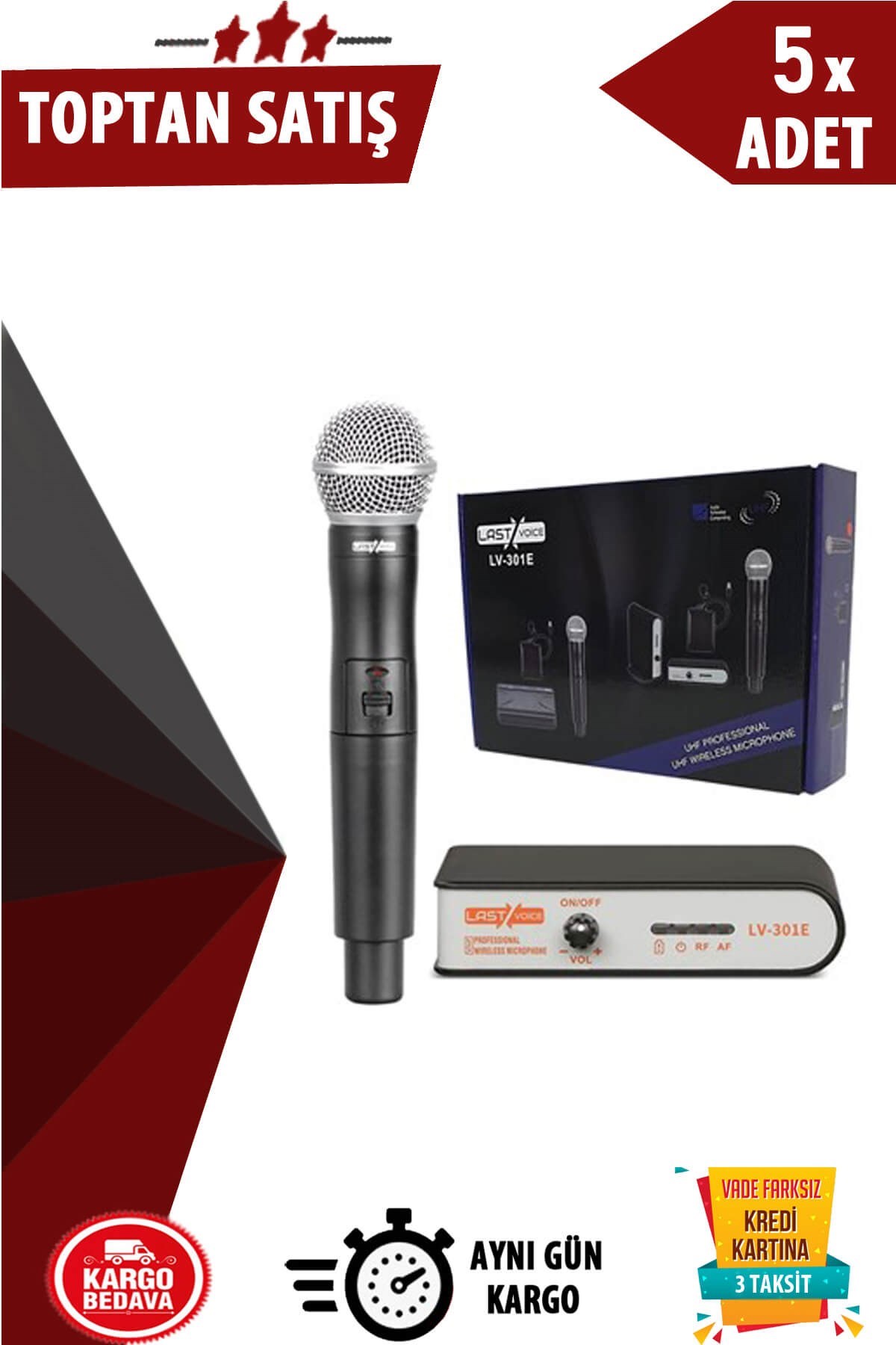 Lastvoice Lv-301E UHF Telsiz Kablosuz EL Mikrofonu 5li Paket (Toptan Alışveriş)