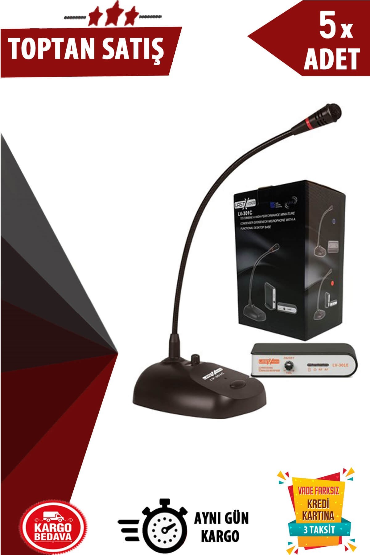 Lastvoice Lv-301M UHF Telsiz Kablosuz Kürsü Masa Mikrofonu 5li Paket (Toptan Alışveriş)