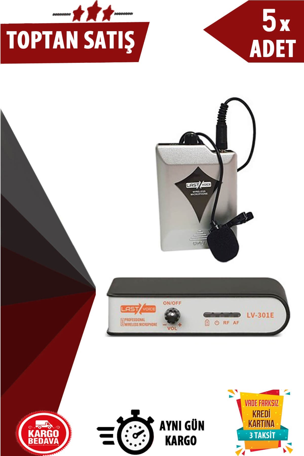 Lastvoice Lv-301Y UHF Telsiz Kablosuz Yaka Mikrofonu 5li Paket (Toptan Alışveriş)