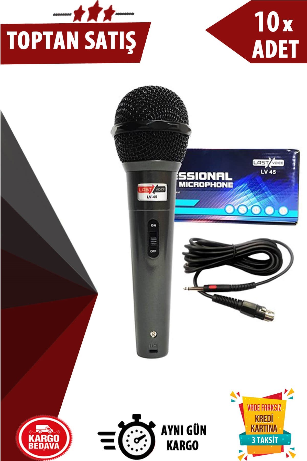 Lastvoice Lv-45 Kablolu EL Mikrofon ( Kablo Hediyeli) 10lu Paket (Toptan Alışveriş)
