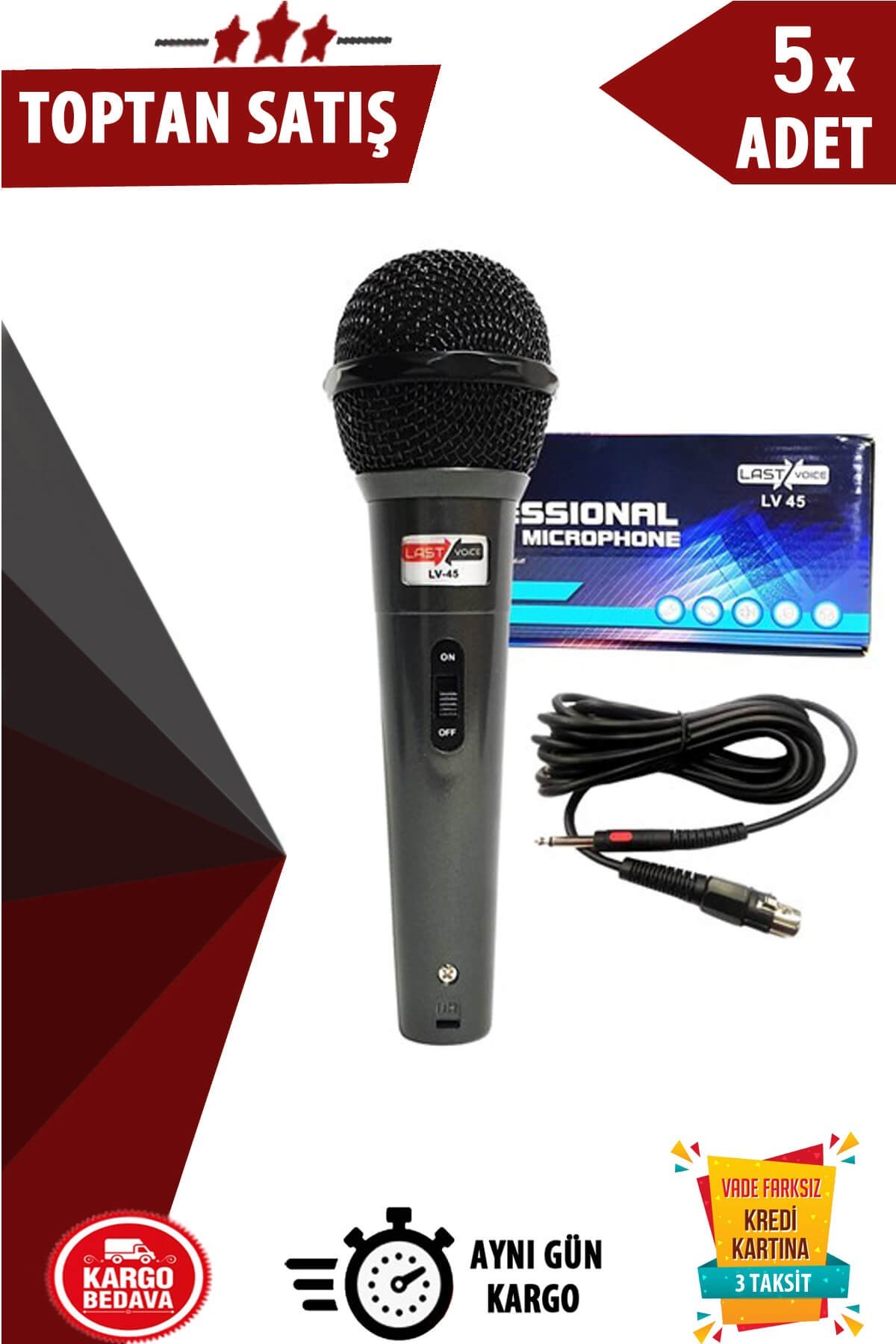 Lastvoice Lv-45 Kablolu EL Mikrofon ( Kablo Hediyeli) 5li Paket (Toptan Alışveriş)