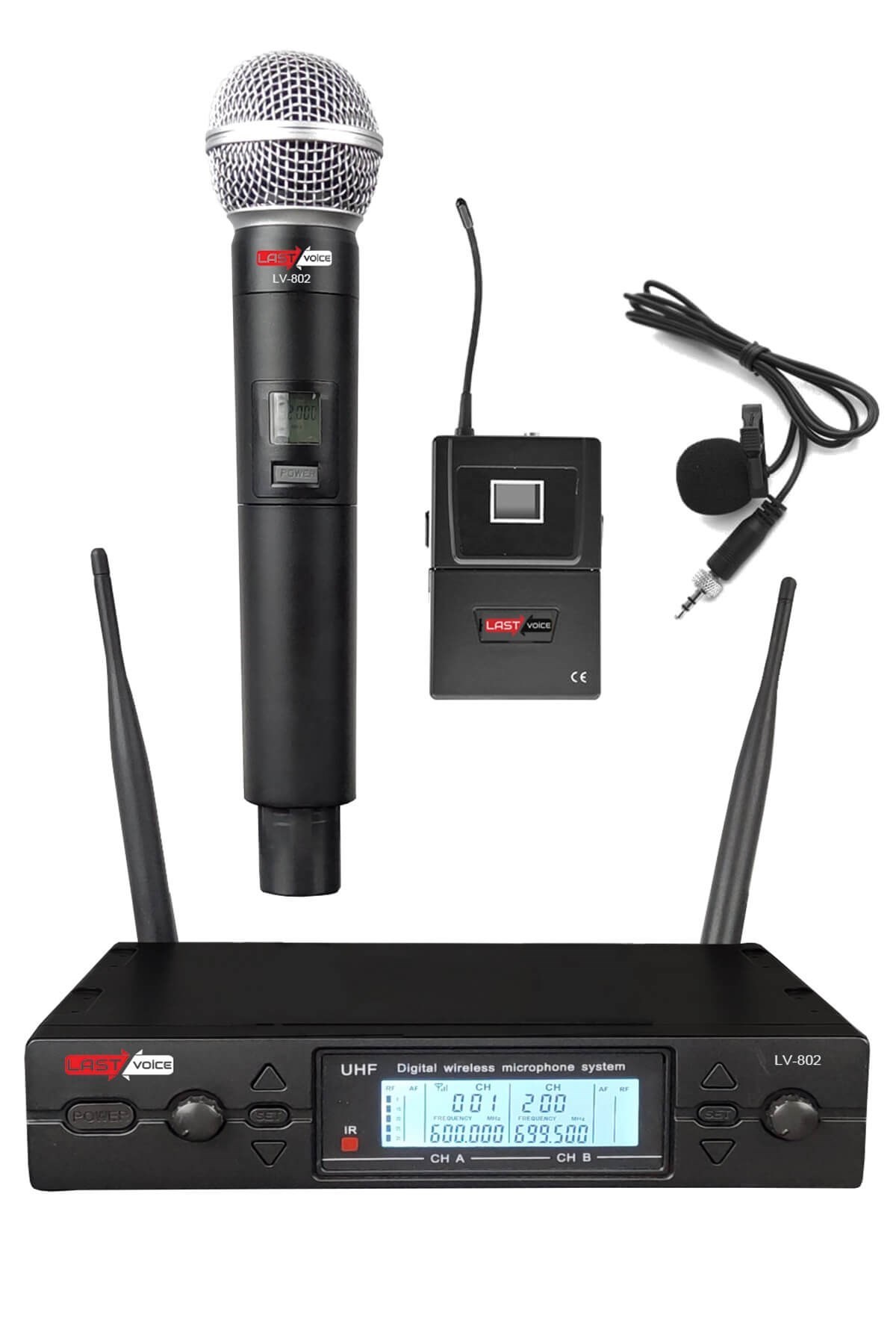Lastvoice Lv-902EY UHF 2x100 Kanal Dijital Çiftli EL Yaka ve Kafa Tipi Telsiz Kablosuz Mikrofon